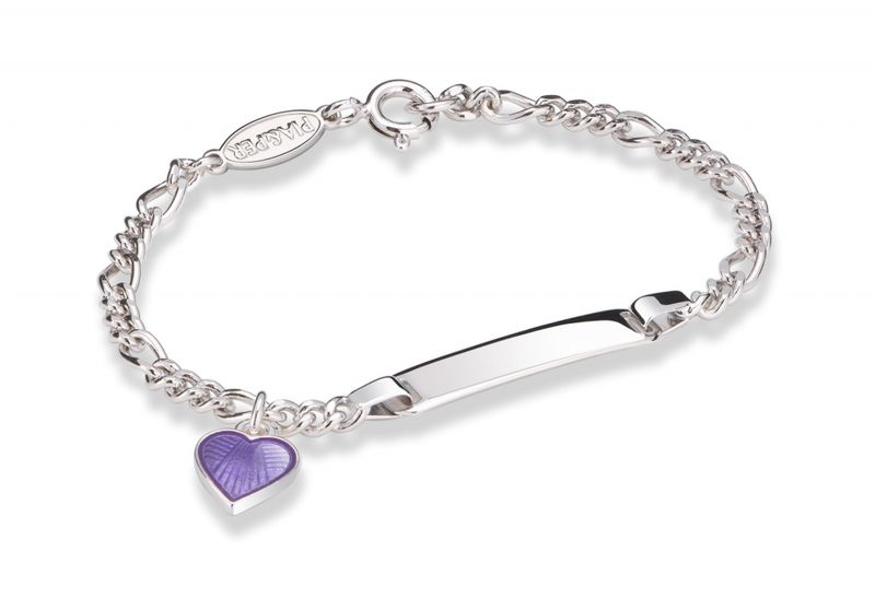Pia og Per ID-armbånd med lilla hjerte