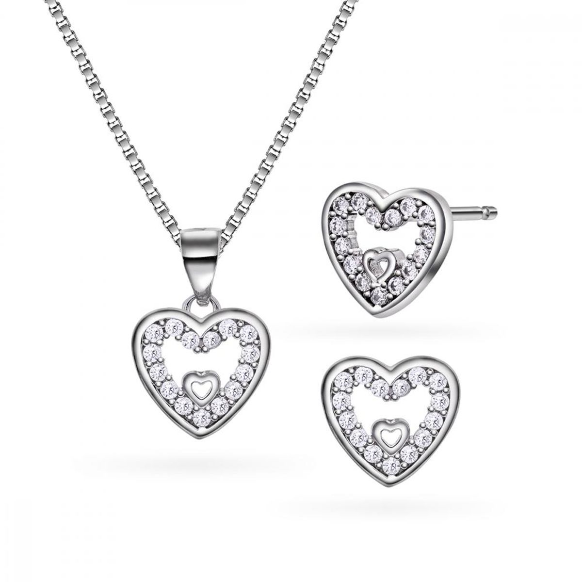Sett  hjerter rhodinert sølv